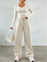 Letter Graphic Crop Tee & Drawstring Waist Sweatpants Two Piece Set