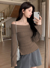 Off-Shoulder Long Sleeve T-Shirt