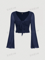 Tie Front Bell Sleeve T-Shirt