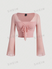 Tie Front Bell Sleeve T-Shirt