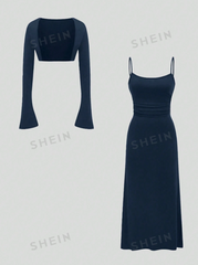 Tank Dress And Flared Sleeve Cami Top Set