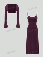 Tank Dress And Flared Sleeve Cami Top Set