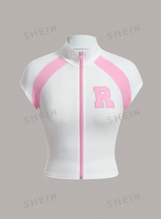 Short Sleeve T-Shirt With Front Zipper And Stand Collar