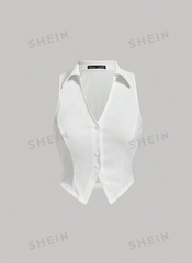 Solid Button Front Tank Top