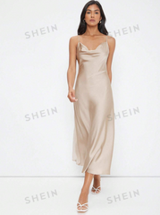 V-Neck Satin Spaghetti Strap Dress