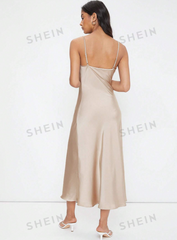 V-Neck Satin Spaghetti Strap Dress