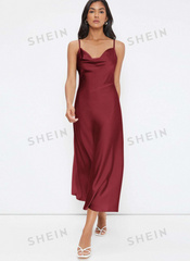 V-Neck Satin Spaghetti Strap Dress