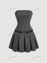 Pleated Hem Bandeau Dress