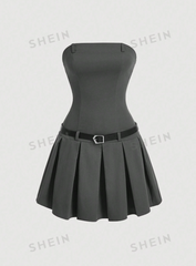 Pleated Hem Bandeau Dress