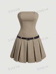 Pleated Hem Bandeau Dress