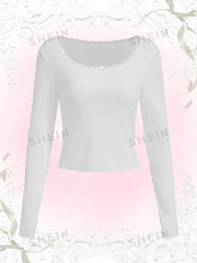 Solid Contrast Lace Ribbed Tee