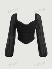 Lantern Sleeve Ruched Scoop Neck Asymmetrical Hem