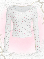 Solid Contrast Lace Ribbed Tee