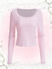 Solid Contrast Lace Ribbed Tee