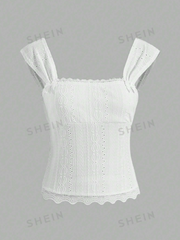 Lace Trim Bow Detail Wide Strap Top