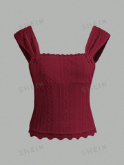 Lace Trim Bow Detail Wide Strap Top