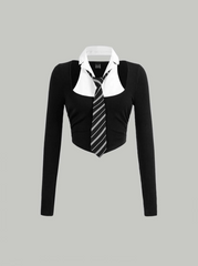 Colorblock 2 In 1 Top With Tie