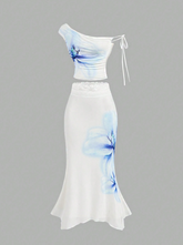 Elegant Set Of Blue Floral Print