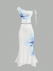 Elegant Set Of Blue Floral Print