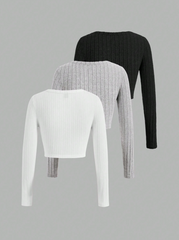 3pcs/Set Women's Slim Fit Long Sleeve T-Shirt
