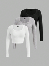 3pcs/Set Women's Slim Fit Long Sleeve T-Shirt