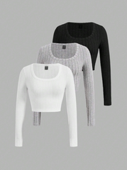3pcs/Set Women's Slim Fit Long Sleeve T-Shirt