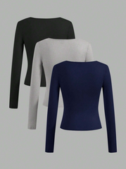 3pcs Square Neck T-Shirts Set