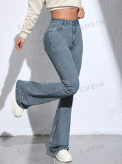 Zipper Fly Flare Leg Jeans