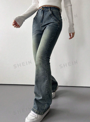 Solid Flare Leg Jeans