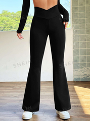 Overlap Waist Flare Leg Pants