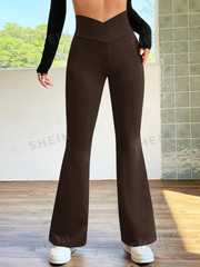 Overlap Waist Flare Leg Pants