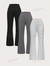 3pcs Solid Wideband Waist Flare Leg Pants
