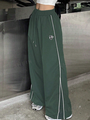 Loose Wide Leg Pants With Contrast Color Stripe