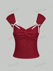 Lace Camisole With Ruffled Chest And Bow Decoration