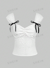 Lace Camisole With Ruffled Chest And Bow Decoration