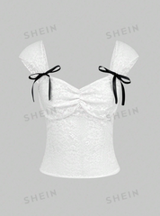 Lace Camisole With Ruffled Chest And Bow Decoration