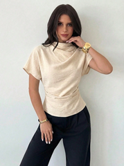 Crinkle Collar Asymmetrical Sleeve Top