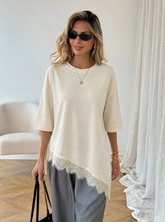 Asymmetrical Hem Lace Patchwork T-Shirt