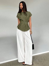 Summer Solid Color Round Neck Bat Sleeve Casual Top