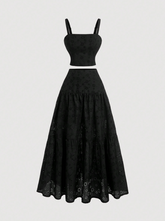 2 pcs Embroidered Ruffled Maxi Dress