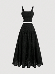 2 pcs Embroidered Ruffled Maxi Dress