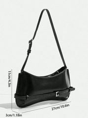 Solid Color Shoulder Bag With Glossy Finish