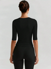 Neckline Fitted 3/4 Sleeve T-Shirt