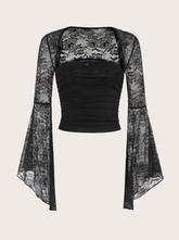 Amara Ruched Corset And Lace Flare Top