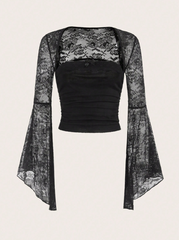 Amara Ruched Corset And Lace Flare Top