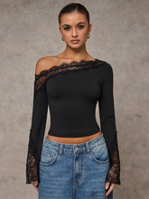 Asymmetric Neck Flare Sleeve Cropped Fitted Elegant Top