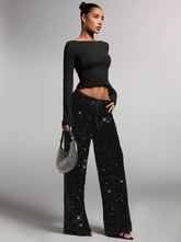 Velvet Shiny Sequin Casual Pants