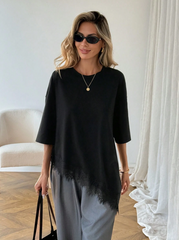 Asymmetrical Hem Lace Patchwork T-Shirt