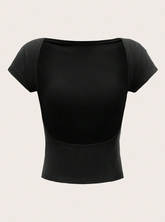 Backless Batwing Sleeve Solid Tee