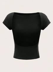 Backless Batwing Sleeve Solid Tee